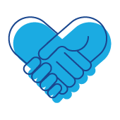 icono de unas manos estrechándose formando un corazón (azul)